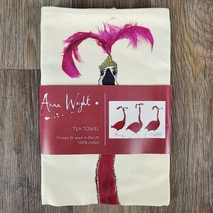 Anna Wright Tea Towel Flamingo Design Printed & Sewn in UK‎ 100% Cotton